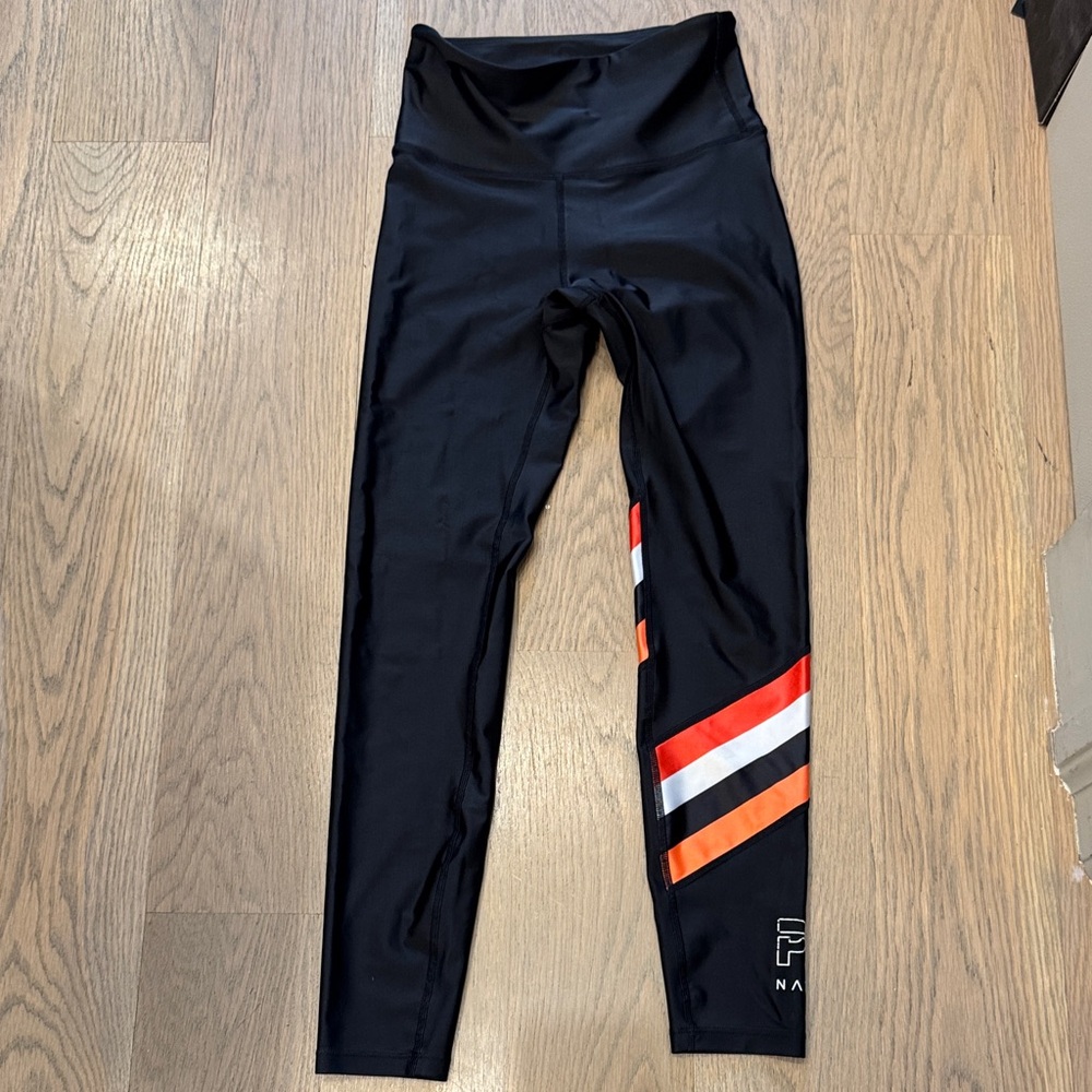 P.E Nation Black Leggings with White Logo Print